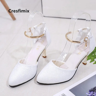 Cresfimix Zapato Tacon Γυναικεία Χαριτωμένα ψηλοτάκουνα παπούτσια με λουράκι με πόρπη για γυναικεία πάρτι Ροζ χρυσές αντλίες γάμου H5955
