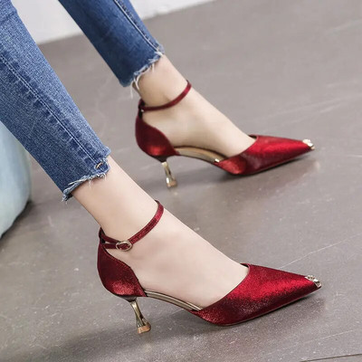 Cresfimix Zapato Tacon Γυναικεία Χαριτωμένα ψηλοτάκουνα παπούτσια με λουράκι με πόρπη για γυναικεία πάρτι Ροζ χρυσές αντλίες γάμου H5955