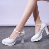 Comemore White Wedding Shoes Pumps Πλατφόρμα Ψηλοτάκουνα Γυναικεία λουράκια αστράγαλο Γυναικεία πάρτι χορευτικά παπούτσια 2023 Κομψά μπλοκ τακούνι Pumps