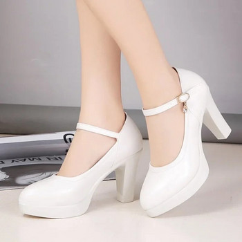Comemore White Wedding Shoes Pumps Πλατφόρμα Ψηλοτάκουνα Γυναικεία λουράκια αστράγαλο Γυναικεία πάρτι χορευτικά παπούτσια 2023 Κομψά μπλοκ τακούνι Pumps