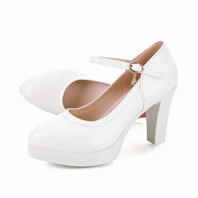 Comemore White Wedding Shoes Pumps Πλατφόρμα Ψηλοτάκουνα Γυναικεία λουράκια αστράγαλο Γυναικεία πάρτι χορευτικά παπούτσια 2023 Κομψά μπλοκ τακούνι Pumps