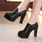 Small Size 32-43 Block Heels Platform Pumps Women 2023 Fall Black Split Δερμάτινα παπούτσια Ψηλοτάκουνα για λεπτά πόδια Μοντέλο γραφείου μαμά