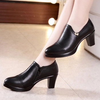 Small Size 32-43 Block Heels Platform Pumps Women 2023 Fall Black Split Δερμάτινα παπούτσια Ψηλοτάκουνα για λεπτά πόδια Μοντέλο γραφείου μαμά