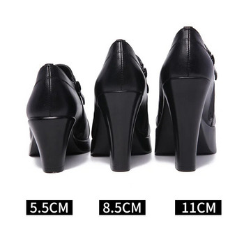 Small Size 32-43 Block Heels Platform Pumps Women 2023 Fall Black Split Δερμάτινα παπούτσια Ψηλοτάκουνα για λεπτά πόδια Μοντέλο γραφείου μαμά