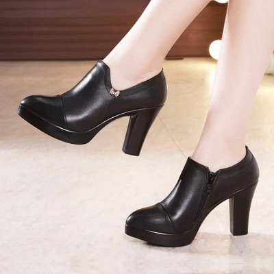 Small Size 32-43 Block Heels Platform Pumps Women 2023 Fall Black Split Δερμάτινα παπούτσια Ψηλοτάκουνα για λεπτά πόδια Μοντέλο γραφείου μαμά