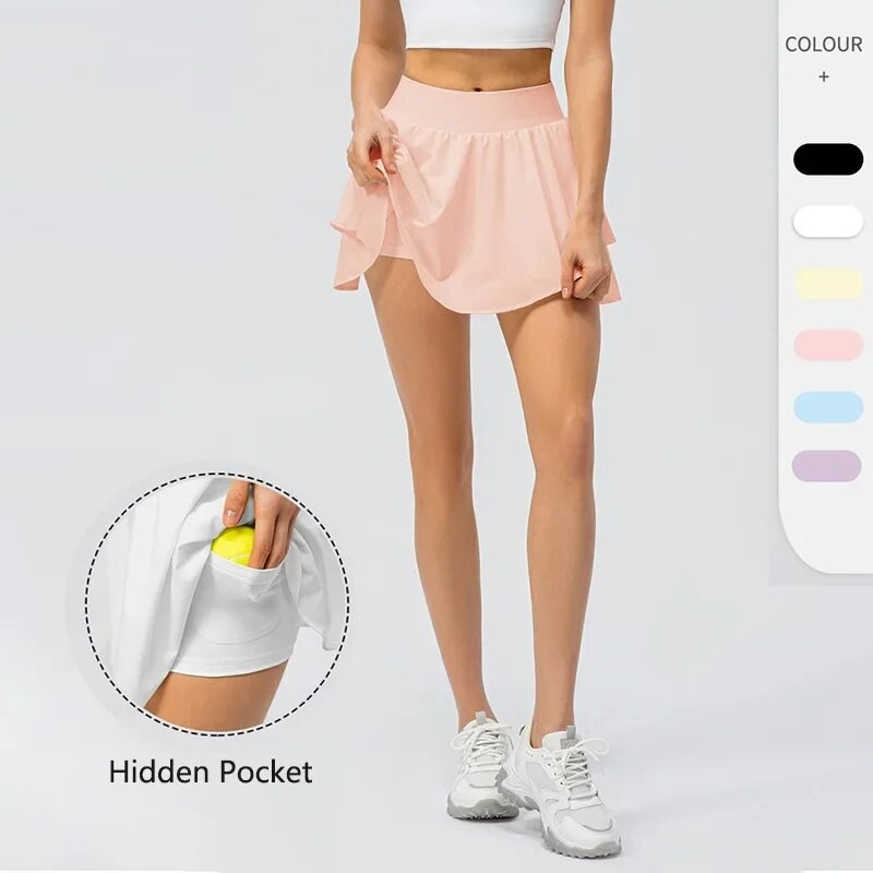 Sieviešu ātri nožūstoši tenisa šorti Sieviešu Jogas treniņu svārki Elpojošs Skriešanas Fitnesa Skorts ar iekšējiem šortiem