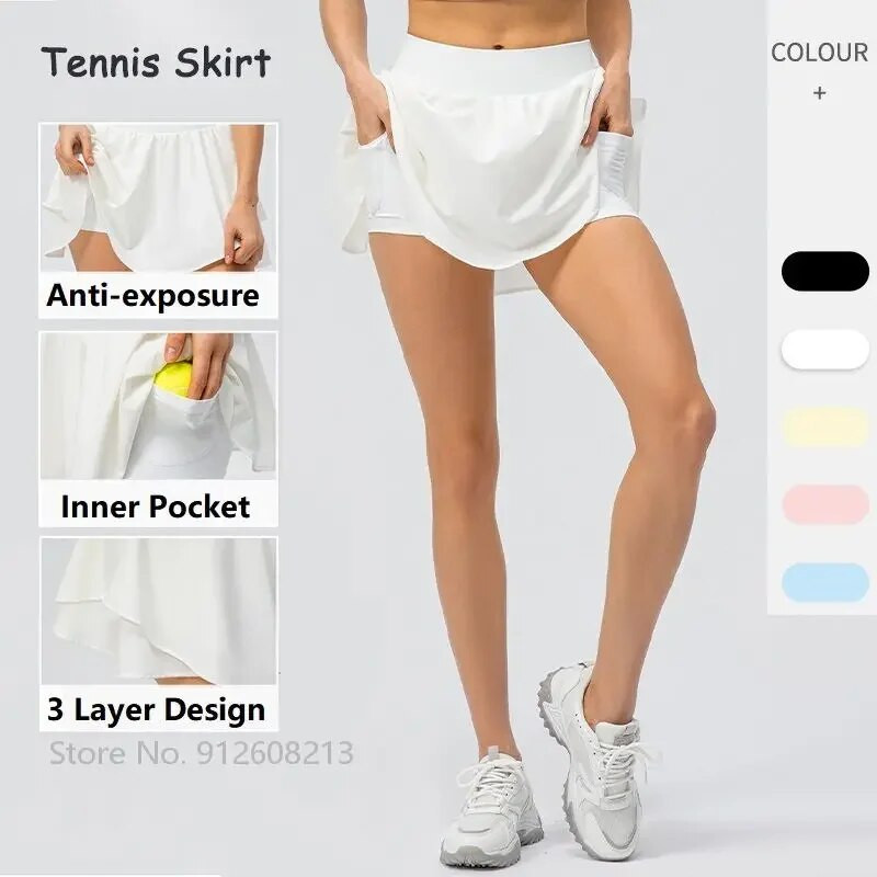 Sieviešu ātri nožūstoši tenisa šorti Sieviešu Jogas treniņu svārki Elpojošs Skriešanas Fitnesa Skorts ar iekšējiem šortiem