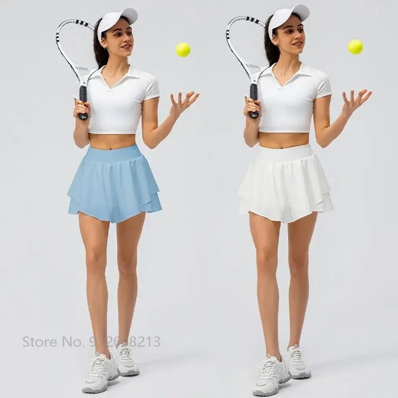 Sieviešu ātri nožūstoši tenisa šorti Sieviešu Jogas treniņu svārki Elpojošs Skriešanas Fitnesa Skorts ar iekšējiem šortiem