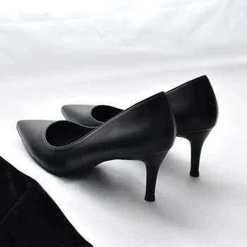 Нови черни меки кожени професионални обувки с високи токчета, универсални женски обувки на стюардеса, работни обувки