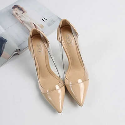 2021 New Women Pumps PVC Διαφανή ψηλοτάκουνα παπούτσια Leopard Grain Party Παπούτσια Lady Thin Heels Μέγεθος 40