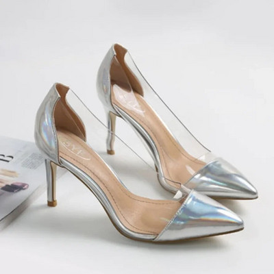 2021 New Women Pumps PVC Διαφανή ψηλοτάκουνα παπούτσια Leopard Grain Party Παπούτσια Lady Thin Heels Μέγεθος 40