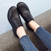 ΕΟΦΚ Γυναικεία παπούτσια Brogue Woman Flats Φθινοπωρινή Άνοιξη Γυναικεία Oxfords Full Black Flat Office Derby Γυναικεία παπούτσια