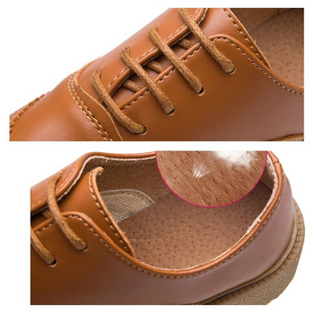 EOFK Дамски обувки Brogue Дамски равни обувки Есен Пролет Дамски Оксфордки Пълни черни плоски офисни дамски обувки дерби