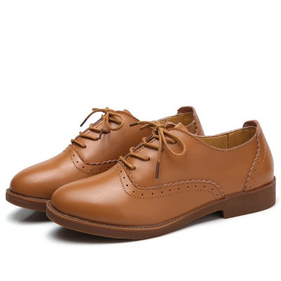 ΕΟΦΚ Γυναικεία παπούτσια Brogue Woman Flats Φθινοπωρινή Άνοιξη Γυναικεία Oxfords Full Black Flat Office Derby Γυναικεία παπούτσια