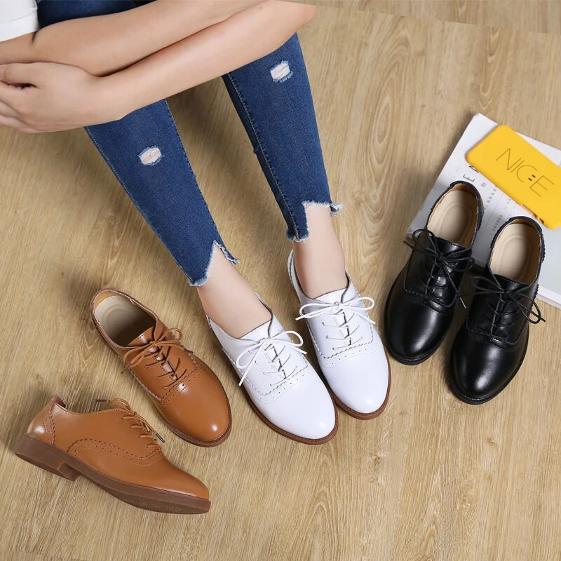 EOFK moteriški „Brogue“ batai „Brogue“ moteriški batai moteriški rudeniniai pavasario moteriški „Oxfords“  juodi plokščiapadžiai ofiso batai „Derby“