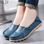 Νέα γυναικεία διαμερίσματα Moccasins 2022 Autumn Woman Loafers Γνήσιο δέρμα Γυναικεία παπούτσια Slip On Ballet Bowtie Γυναικεία παπούτσια μεγάλου μεγέθους