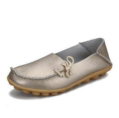 Νέα γυναικεία διαμερίσματα Moccasins 2022 Autumn Woman Loafers Γνήσιο δέρμα Γυναικεία παπούτσια Slip On Ballet Bowtie Γυναικεία παπούτσια μεγάλου μεγέθους