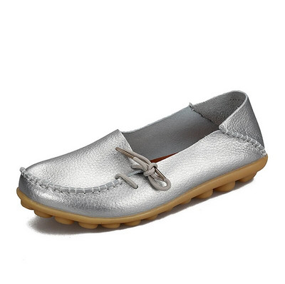 Νέα γυναικεία διαμερίσματα Moccasins 2022 Autumn Woman Loafers Γνήσιο δέρμα Γυναικεία παπούτσια Slip On Ballet Bowtie Γυναικεία παπούτσια μεγάλου μεγέθους