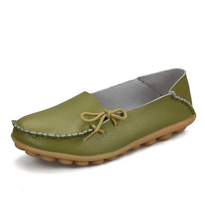 Νέα γυναικεία διαμερίσματα Moccasins 2022 Autumn Woman Loafers Γνήσιο δέρμα Γυναικεία παπούτσια Slip On Ballet Bowtie Γυναικεία παπούτσια μεγάλου μεγέθους