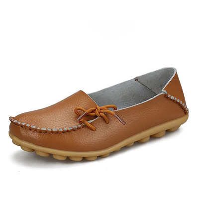 Νέα γυναικεία διαμερίσματα Moccasins 2022 Autumn Woman Loafers Γνήσιο δέρμα Γυναικεία παπούτσια Slip On Ballet Bowtie Γυναικεία παπούτσια μεγάλου μεγέθους
