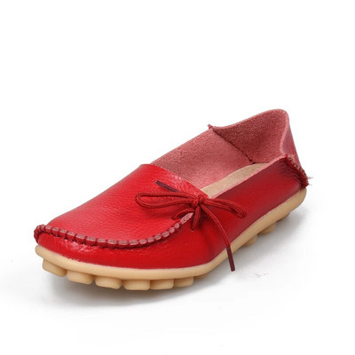 Νέα γυναικεία διαμερίσματα Moccasins 2022 Autumn Woman Loafers Γνήσιο δέρμα Γυναικεία παπούτσια Slip On Ballet Bowtie Γυναικεία παπούτσια μεγάλου μεγέθους