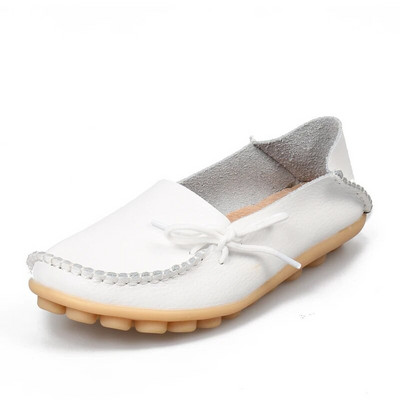 Νέα γυναικεία διαμερίσματα Moccasins 2022 Autumn Woman Loafers Γνήσιο δέρμα Γυναικεία παπούτσια Slip On Ballet Bowtie Γυναικεία παπούτσια μεγάλου μεγέθους