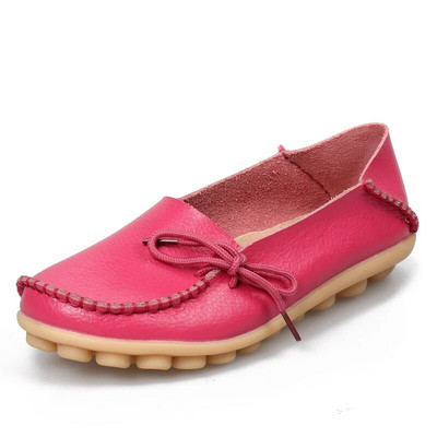 Νέα γυναικεία διαμερίσματα Moccasins 2022 Autumn Woman Loafers Γνήσιο δέρμα Γυναικεία παπούτσια Slip On Ballet Bowtie Γυναικεία παπούτσια μεγάλου μεγέθους