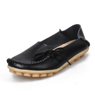 Νέα γυναικεία διαμερίσματα Moccasins 2022 Autumn Woman Loafers Γνήσιο δέρμα Γυναικεία παπούτσια Slip On Ballet Bowtie Γυναικεία παπούτσια μεγάλου μεγέθους