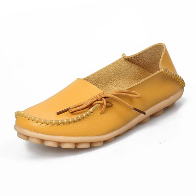 Νέα γυναικεία διαμερίσματα Moccasins 2022 Autumn Woman Loafers Γνήσιο δέρμα Γυναικεία παπούτσια Slip On Ballet Bowtie Γυναικεία παπούτσια μεγάλου μεγέθους