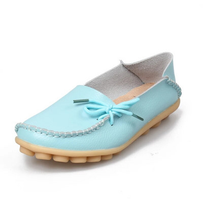 Νέα γυναικεία διαμερίσματα Moccasins 2022 Autumn Woman Loafers Γνήσιο δέρμα Γυναικεία παπούτσια Slip On Ballet Bowtie Γυναικεία παπούτσια μεγάλου μεγέθους