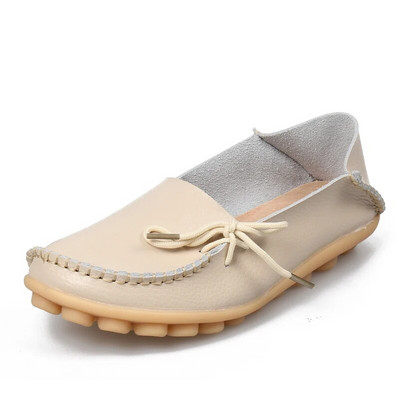 Νέα γυναικεία διαμερίσματα Moccasins 2022 Autumn Woman Loafers Γνήσιο δέρμα Γυναικεία παπούτσια Slip On Ballet Bowtie Γυναικεία παπούτσια μεγάλου μεγέθους