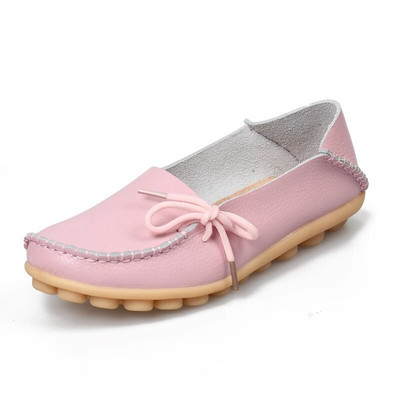 Νέα γυναικεία διαμερίσματα Moccasins 2022 Autumn Woman Loafers Γνήσιο δέρμα Γυναικεία παπούτσια Slip On Ballet Bowtie Γυναικεία παπούτσια μεγάλου μεγέθους