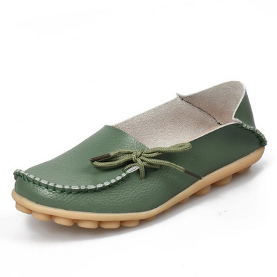 Νέα γυναικεία διαμερίσματα Moccasins 2022 Autumn Woman Loafers Γνήσιο δέρμα Γυναικεία παπούτσια Slip On Ballet Bowtie Γυναικεία παπούτσια μεγάλου μεγέθους