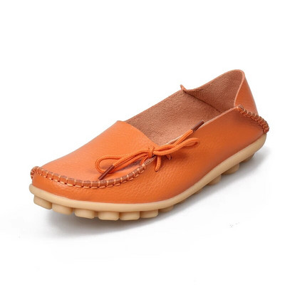 Νέα γυναικεία διαμερίσματα Moccasins 2022 Autumn Woman Loafers Γνήσιο δέρμα Γυναικεία παπούτσια Slip On Ballet Bowtie Γυναικεία παπούτσια μεγάλου μεγέθους