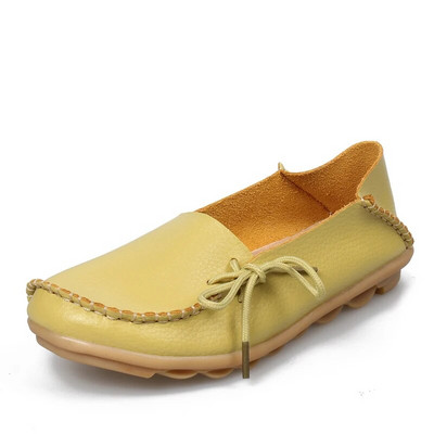 Νέα γυναικεία διαμερίσματα Moccasins 2022 Autumn Woman Loafers Γνήσιο δέρμα Γυναικεία παπούτσια Slip On Ballet Bowtie Γυναικεία παπούτσια μεγάλου μεγέθους
