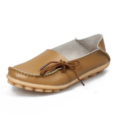 Νέα γυναικεία διαμερίσματα Moccasins 2022 Autumn Woman Loafers Γνήσιο δέρμα Γυναικεία παπούτσια Slip On Ballet Bowtie Γυναικεία παπούτσια μεγάλου μεγέθους