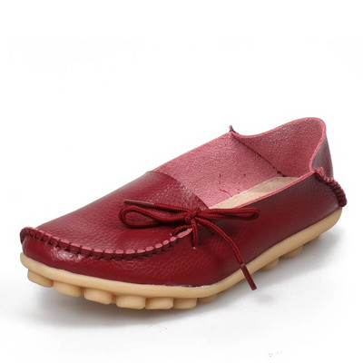 Νέα γυναικεία διαμερίσματα Moccasins 2022 Autumn Woman Loafers Γνήσιο δέρμα Γυναικεία παπούτσια Slip On Ballet Bowtie Γυναικεία παπούτσια μεγάλου μεγέθους