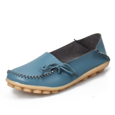 Νέα γυναικεία διαμερίσματα Moccasins 2022 Autumn Woman Loafers Γνήσιο δέρμα Γυναικεία παπούτσια Slip On Ballet Bowtie Γυναικεία παπούτσια μεγάλου μεγέθους