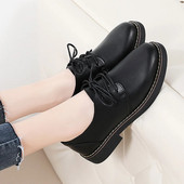Μασίφ μαύρα παπούτσια Oxford Woman Work Δερμάτινα Wedge Flats Γυναικεία Casual Lace Up Ανοιξιάτικα παπούτσια Γυναικεία κουζίνα Αντιολισθητικά Loafers