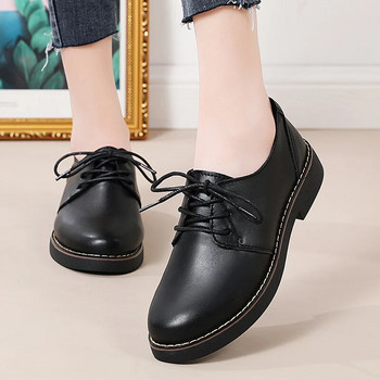 Μασίφ μαύρα παπούτσια Oxford Woman Work Δερμάτινα Wedge Flats Γυναικεία Casual Lace Up Ανοιξιάτικα παπούτσια Γυναικεία κουζίνα Αντιολισθητικά Loafers