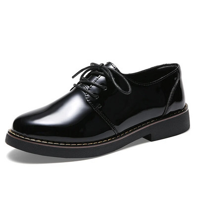 Μασίφ μαύρα παπούτσια Oxford Woman Work Δερμάτινα Wedge Flats Γυναικεία Casual Lace Up Ανοιξιάτικα παπούτσια Γυναικεία κουζίνα Αντιολισθητικά Loafers