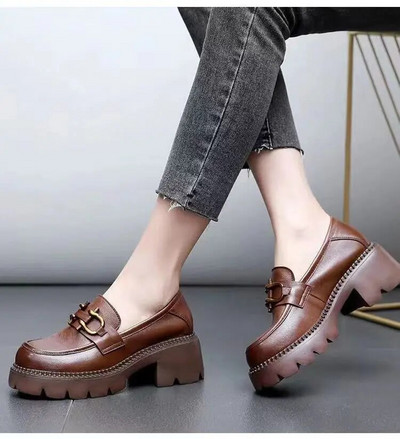 Pantofi retro negri, toamnă, modă pentru femei, decorațiuni metalice confortabile, pantofi oxford cu fund gros, pantofi casual pentru bărci, pantofi Lolita