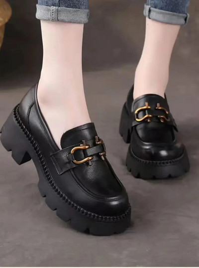 Pantofi retro negri, toamnă, modă pentru femei, decorațiuni metalice confortabile, pantofi oxford cu fund gros, pantofi casual pentru bărci, pantofi Lolita