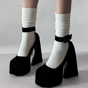 Γυναικεία ψηλά τακούνια μόδας με στρογγυλή πόρπη με χοντρό ψηλό τακούνι Γυναικεία παπούτσια εσωτερικού χώρου Μαύρα ευέλικτα ψηλοτάκουνα γραφείου Zapatos Mujer