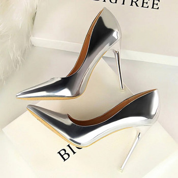 BIGTREE Дамски обувки с високи токчета Златни, сребърни фетишни дамски обувки с обувки на шпилки Лачени парти сватбени обувки Дамски летни сандали 43