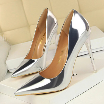 BIGTREE Дамски обувки с високи токчета Златни, сребърни фетишни дамски обувки с обувки на шпилки Лачени парти сватбени обувки Дамски летни сандали 43