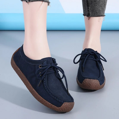 Δερμάτινα σουέτ Γυναικεία παπούτσια Casual Lace Up Flats Sneakers Γυναικεία μοκασίνια Designer Loafers Γυναικεία παπούτσια Γυναικεία Chaussures Μεγάλο μέγεθος