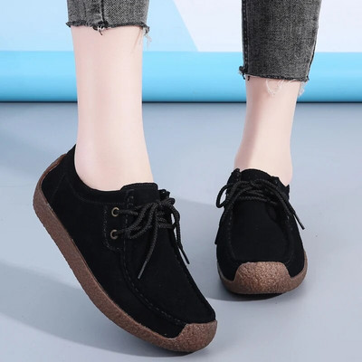 Δερμάτινα σουέτ Γυναικεία παπούτσια Casual Lace Up Flats Sneakers Γυναικεία μοκασίνια Designer Loafers Γυναικεία παπούτσια Γυναικεία Chaussures Μεγάλο μέγεθος