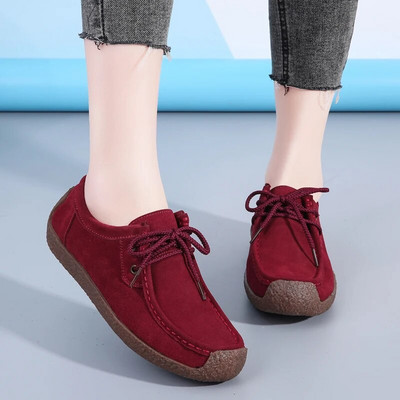 Δερμάτινα σουέτ Γυναικεία παπούτσια Casual Lace Up Flats Sneakers Γυναικεία μοκασίνια Designer Loafers Γυναικεία παπούτσια Γυναικεία Chaussures Μεγάλο μέγεθος