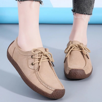 Δερμάτινα σουέτ Γυναικεία παπούτσια Casual Lace Up Flats Sneakers Γυναικεία μοκασίνια Designer Loafers Γυναικεία παπούτσια Γυναικεία Chaussures Μεγάλο μέγεθος